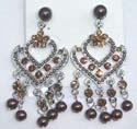 wholesale earrings designed with string of brown bead pattern decor