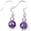 Fashion beaded earrings with double cut-face round purple cz