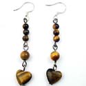 Great fashion earrings with tiger-eye bead holding a heart ,fit in fish hook back 