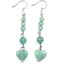 Cheap fashion earrings with green bead holding a heart, fit in fish hook back