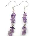 discount earrings with amethyst chips drop/dangle, fit in fish hook back