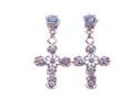 wholesale earrings with purple cz design in cross shape