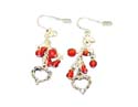 wholesale earrings with red bead design in heart shape pattern