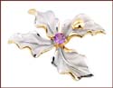 collectible fashion pin with cz purple stone in the midde design in flower shape