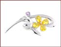 quality fashion pin with silver color design in yellow cz stone flower pattern