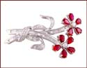 collectible fashion pin with red bead germ stone design in flower shape