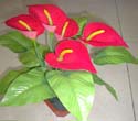 triple head red lilies decor with green leaf
