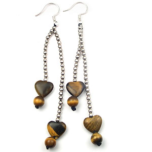 Online jewelry gift store supply beaded chain heart shape tiger's eye earring 