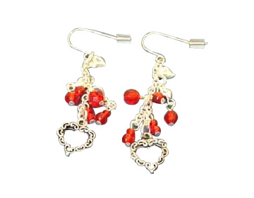 Costume Valentine's jewelry gifts store supply redish beads heart shape hook earring 